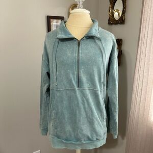 Hem & Thread Acid Washed Teal Half-Zip Hoodie